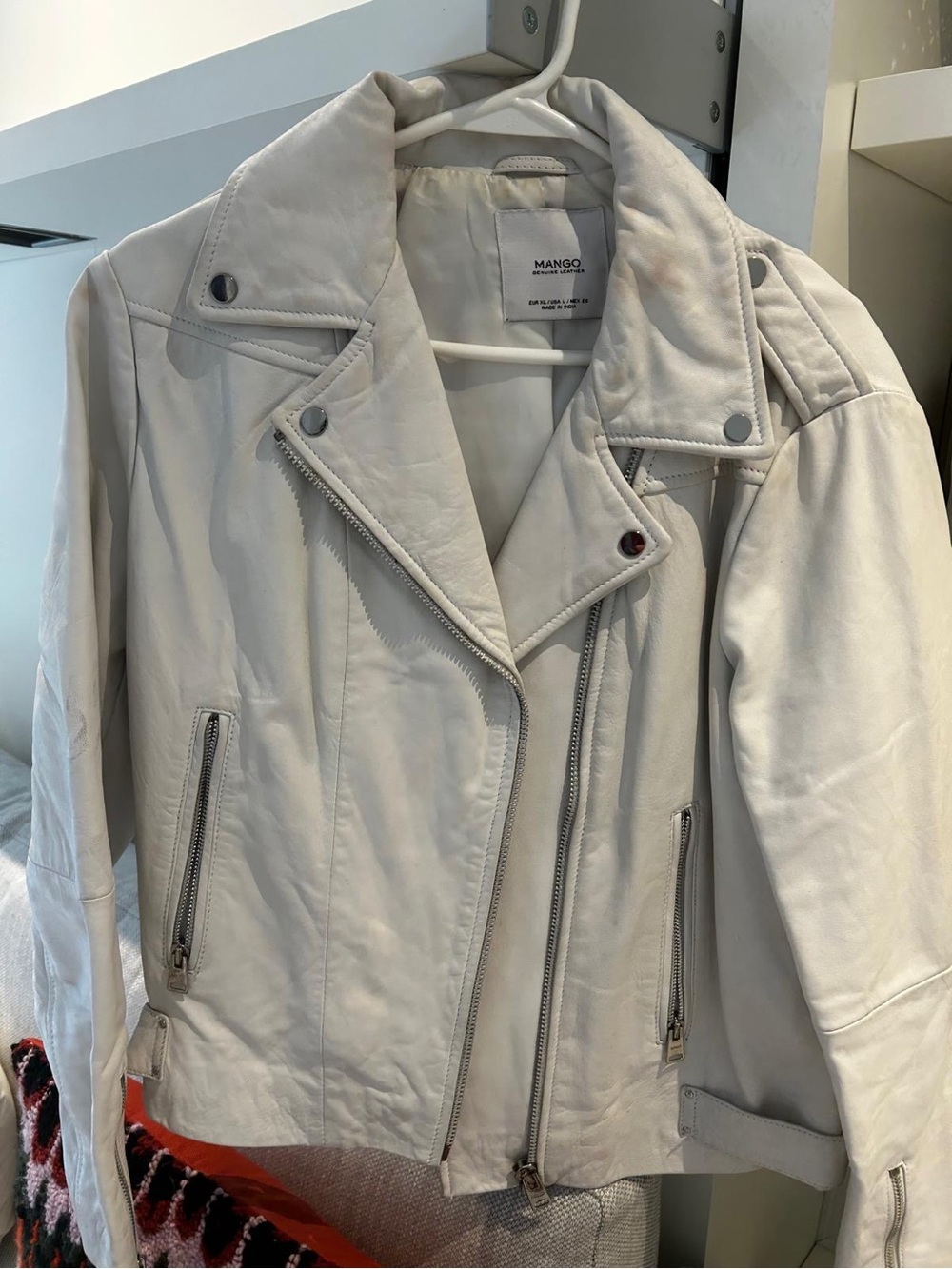 Mango Cream Leather Biker Jacket